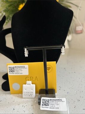 Moissanite Huggie Hoop Earrings, 4.0 mm, 1.2 ct., Color: D